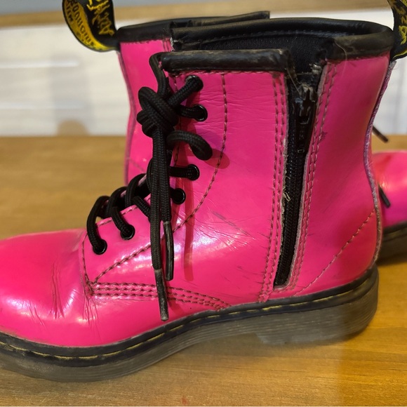 Hot Pink Patent Leather Dr Martens toddler combat boots size 10 - Picture 4 of 9